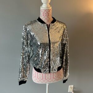 Silver Sequin Bomber Jacket